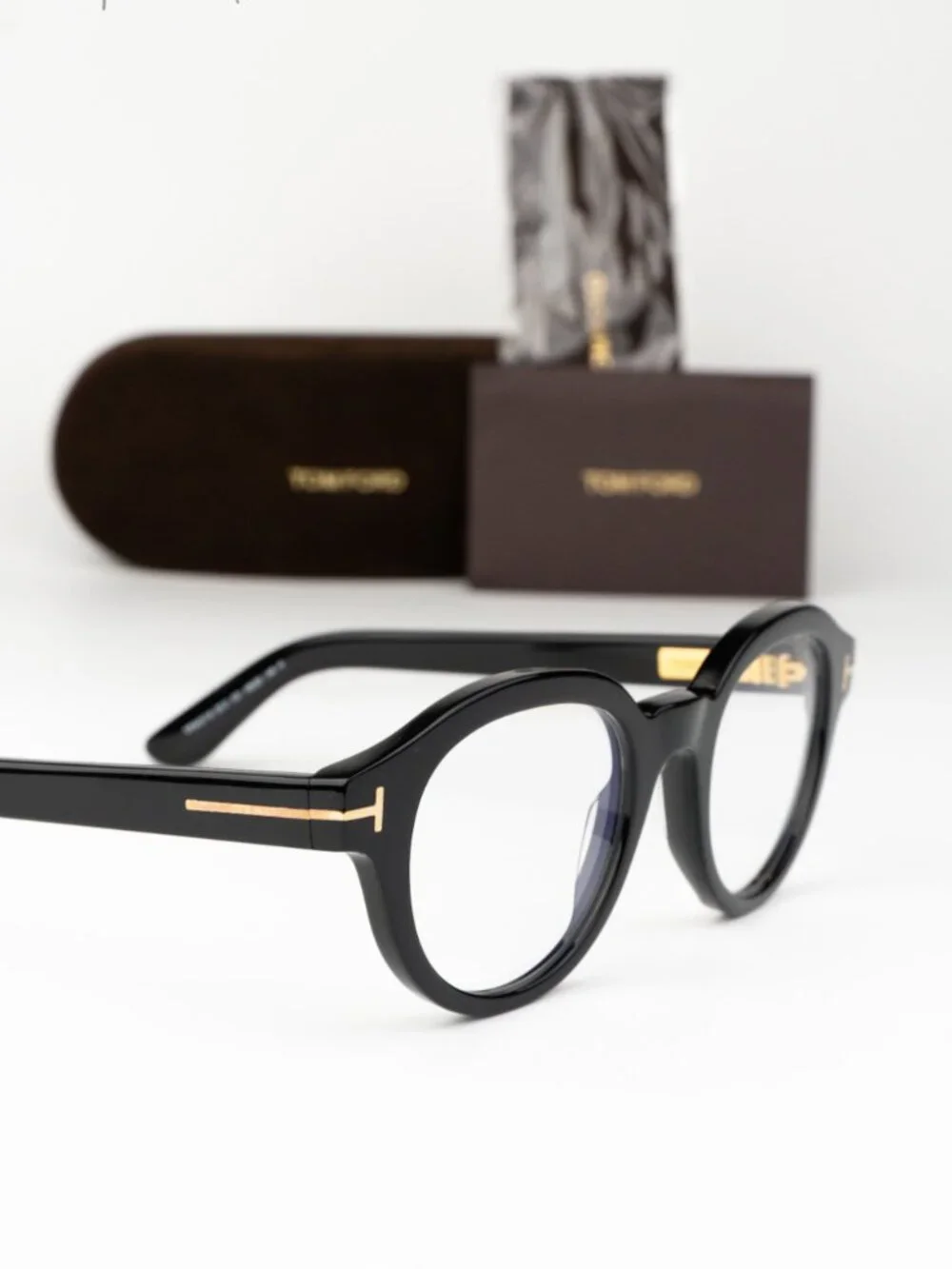 Tom Ford Women Eyeglasses Black Blue Block Round FT6037-B 001 NEW AUTHENTIC